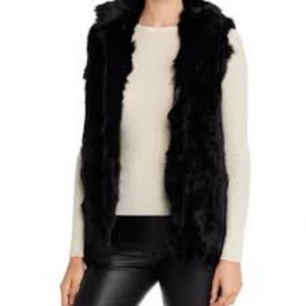 Michael Kors black hooded rabbit fur vest